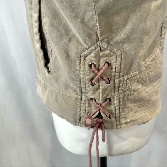 Maurice's Tan Beige Velvet Moto Bomber Jacket Laced Sides Full Zip Size Small - Picture 6 of 9